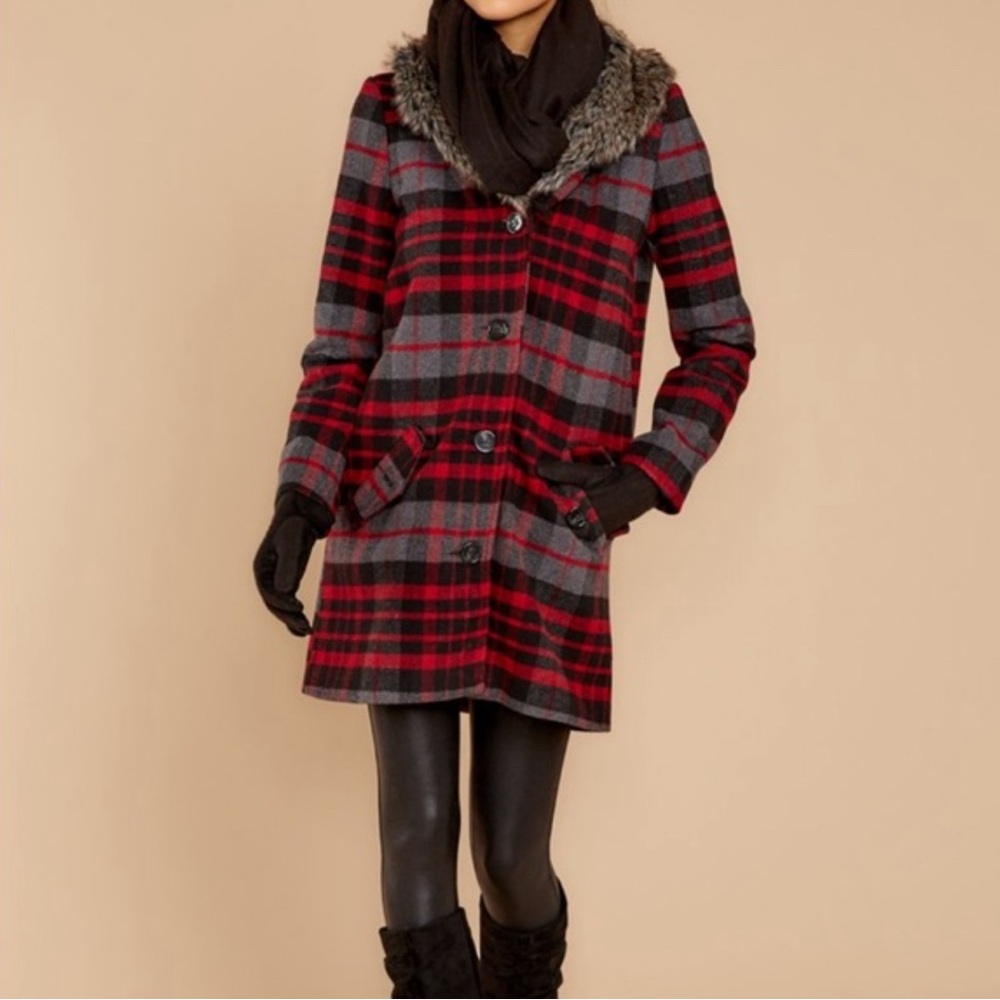 BB Dakota Jack Plaid Wool Blend Coat Size M